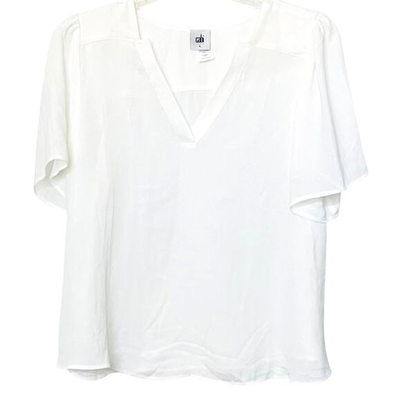 CABI SHORT SLEEVE PULL-OVER V-NECK BLOUSE, WOMENS, L, SOLID WHITE - Picture 1 of 10